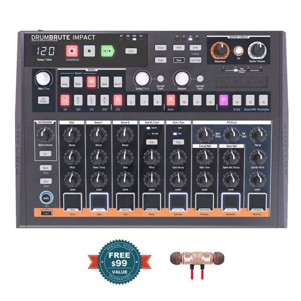 Arturia DrumBrute Impact Drum Machine with Wireless Earbuds