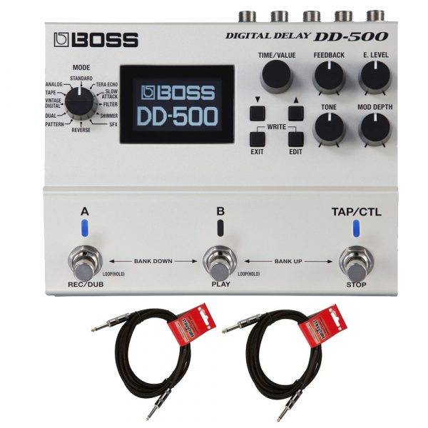 Boss DD-500 Digital Delay Pedal w/ 2 1/4′ to 1/4 Cables