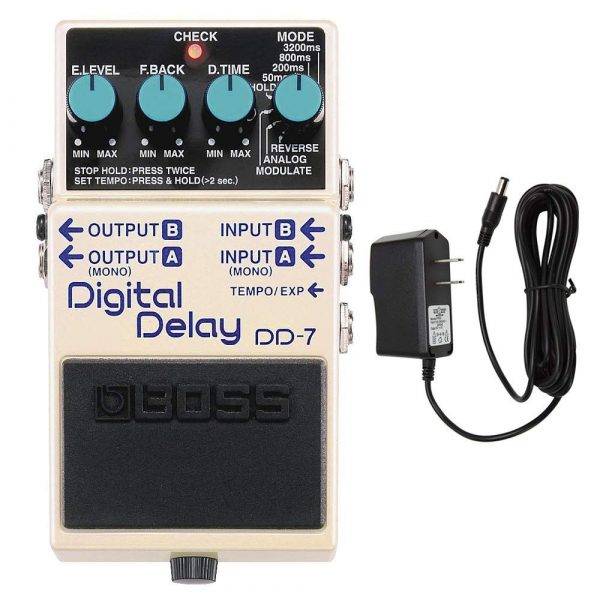 BOSS DD-7 Digital Delay Pedal with PigHog PP9V Pig Power 9V DC 1000ma Power Supply