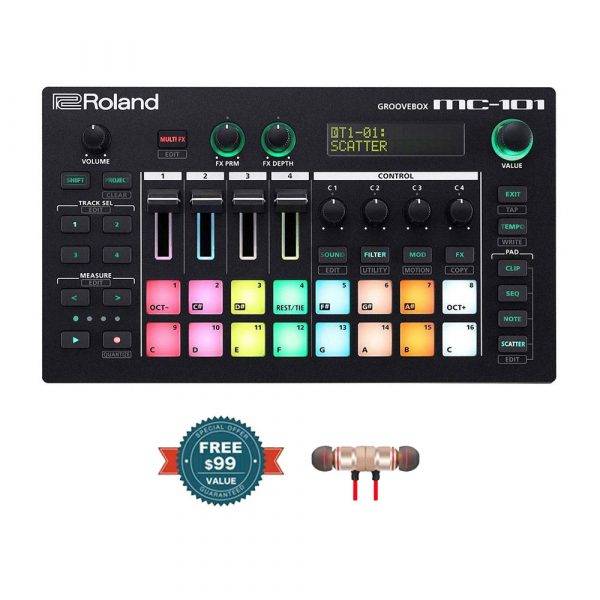 Roland MC-101 4-track Groovebox with Wireless Earbuds
