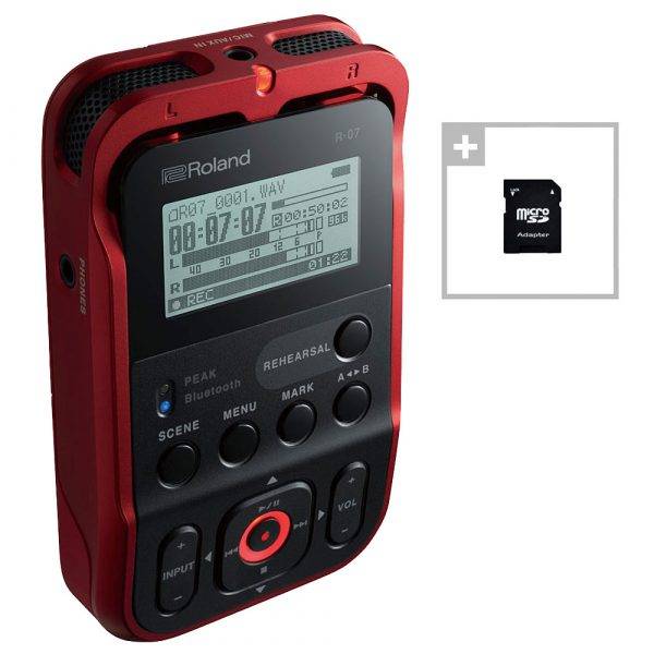 Roland R-07 High-Resolution Audio Recorder Red with EV Music 32gb Card