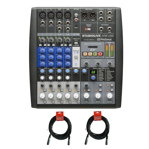 PreSonus StudioLive AR8 USB Analog Mixer with 2 20ft XLR Cables