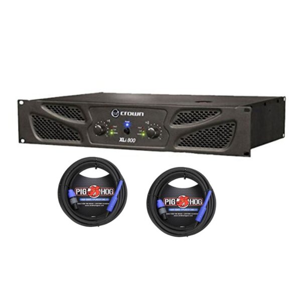 Crown XLi 800 Power Amp with 2 Pig Hog 25ft SPKON Cables Bundle