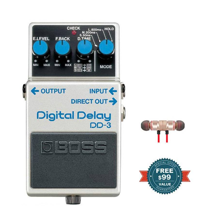 Boss DD3 Digital Delay Pedal includes Free Wireless Earbuds Stereo