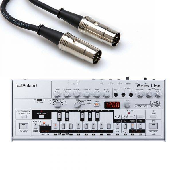 Roland Boutique TB-03 Bass Line Synthesizer with Hosa Midi Cable