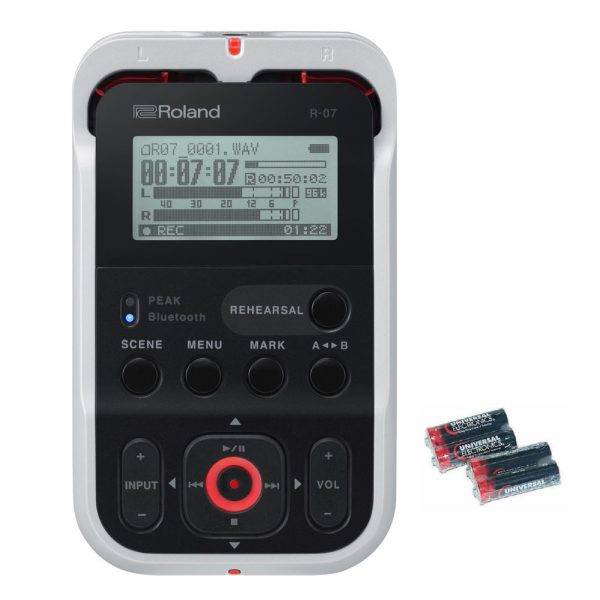 Roland R-07 Audio Recorder White with 4 AA Universal Batteries